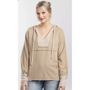 Buckle BKE Waffle Knit Hoodie Drawstring V-Neck‎ In Taupe/Beige Size Medium